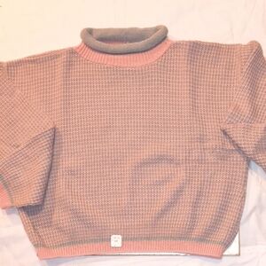 Elegant Pink and Green Turtleneck Sweater